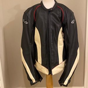 Ladies large genuine leather motorcycle jacket with padding and zip out lining